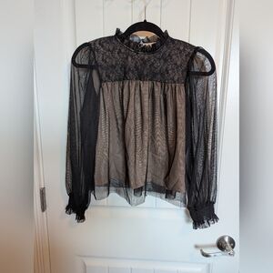 Olivers Black and Tan Ruffled Sheer Blouse